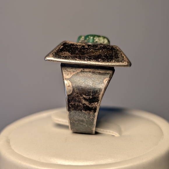 Rare Vintage Sterling Silver Turquoise Shadow Box Ring Size 9 - Picture 11 of 12